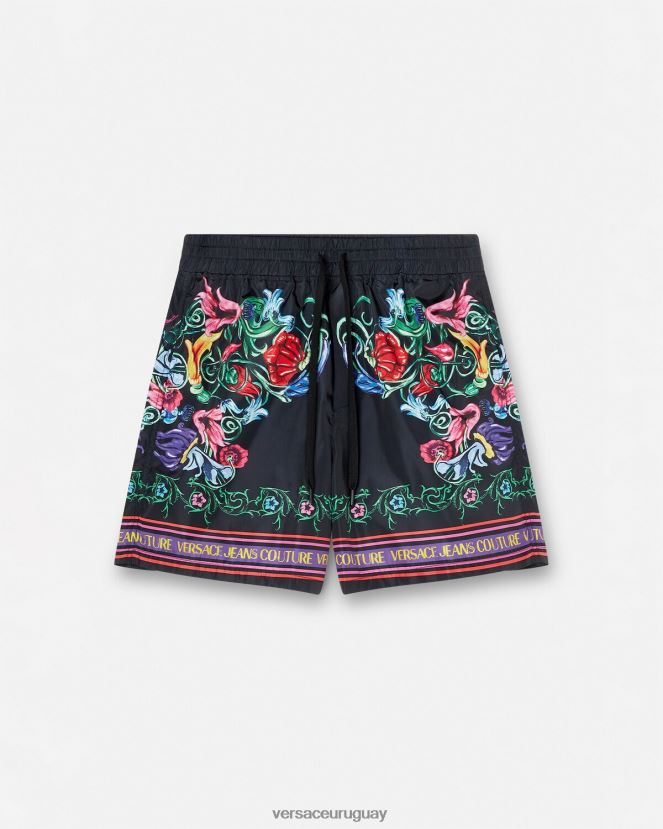 Versace shorts de jardín con emblema en V hombres oro negro ropa H88R0H2435