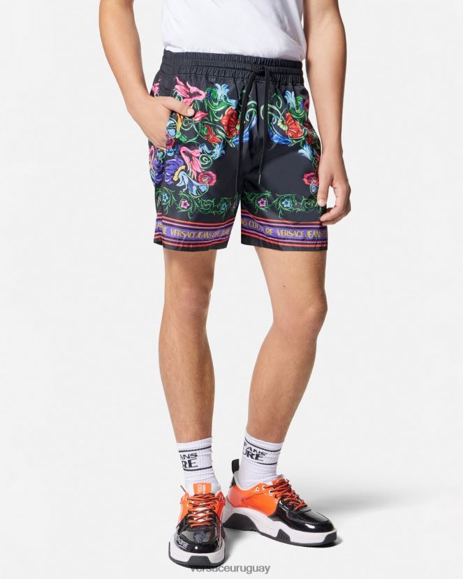 Versace shorts de jardín con emblema en V hombres oro negro ropa H88R0H2435