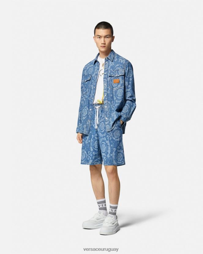 Versace shorts de mezclilla con silueta barroca hombres Plano ropa H88R0H1449
