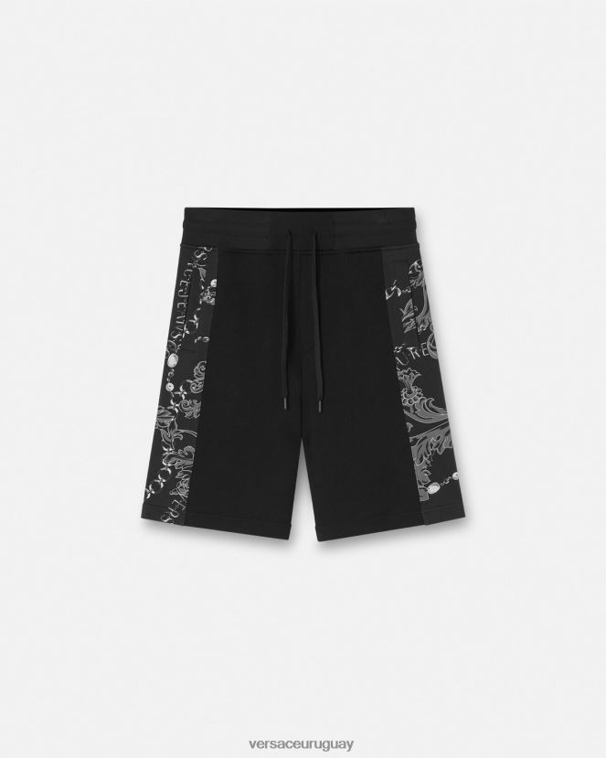 Versace shorts deportivos con cadena de alta costura hombres negro ropa H88R0H2441