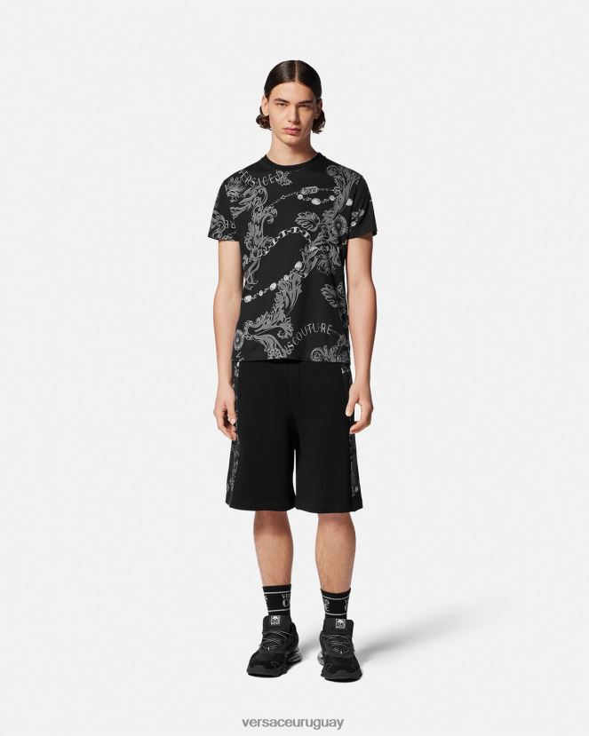 Versace shorts deportivos con cadena de alta costura hombres negro ropa H88R0H2441