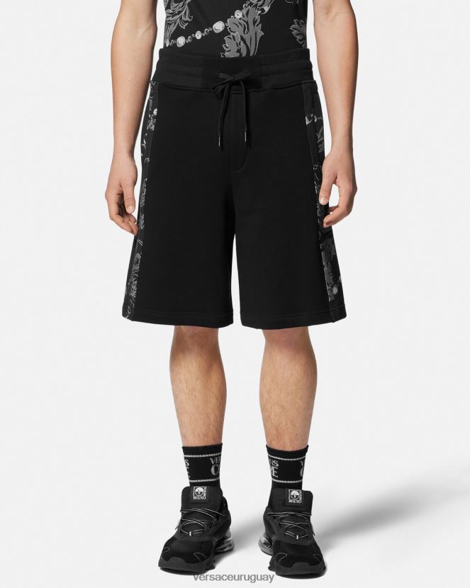 Versace shorts deportivos con cadena de alta costura hombres negro ropa H88R0H2441