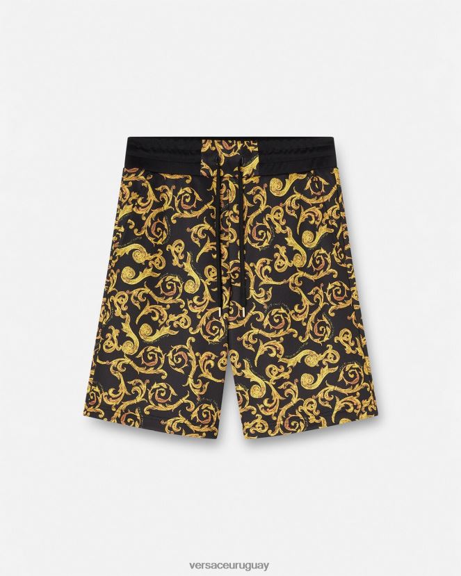 Versace shorts deportivos de alta costura Sketch hombres oro negro ropa H88R0H2382