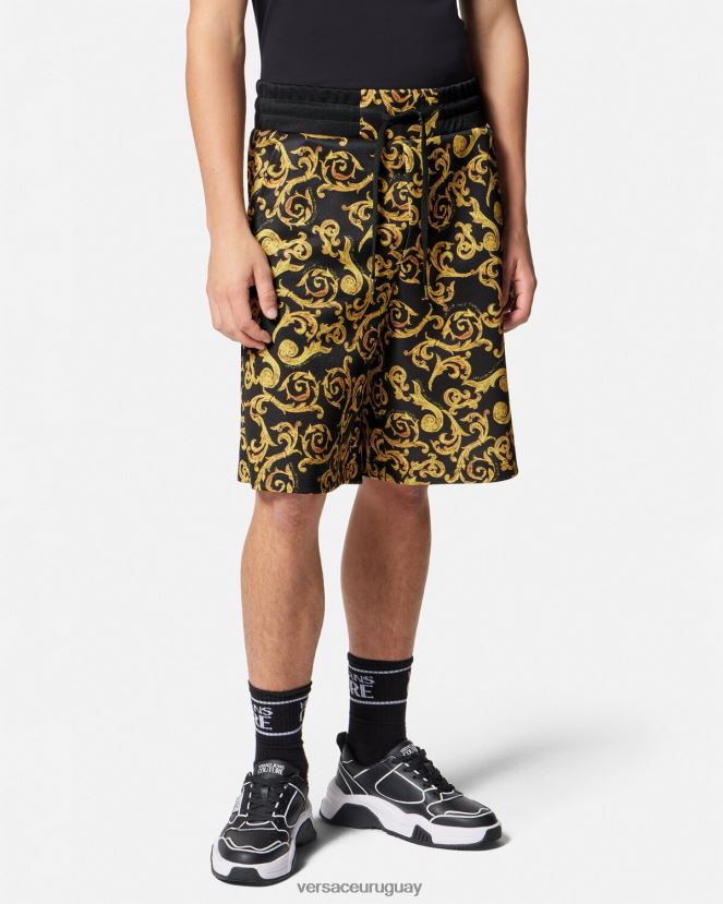 Versace shorts deportivos de alta costura Sketch hombres oro negro ropa H88R0H2382