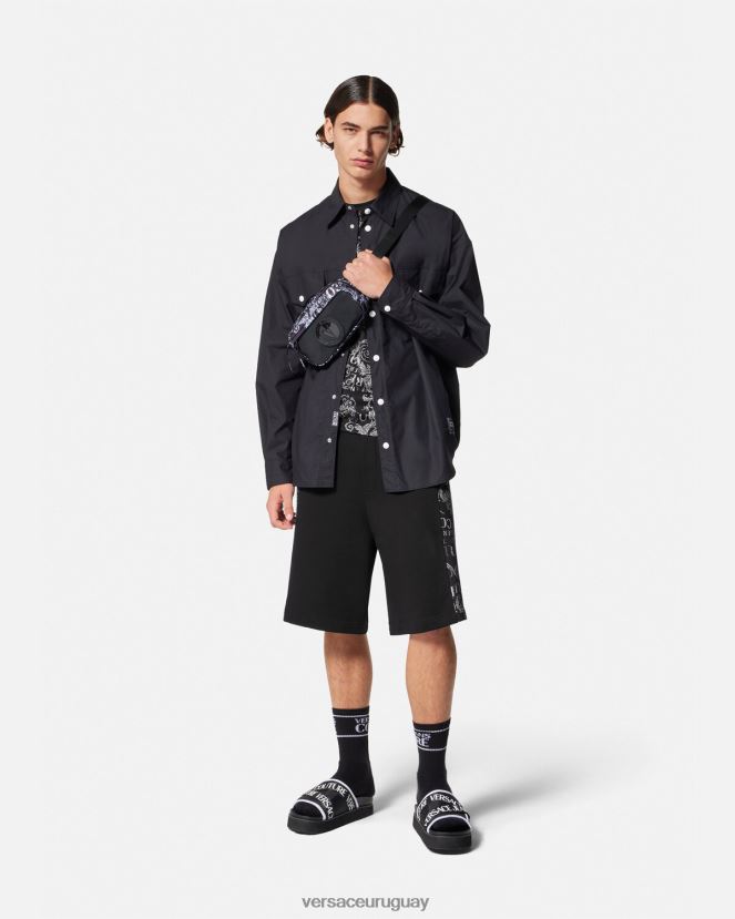 Versace shorts deportivos de alta costura con logo hombres negro ropa H88R0H2423