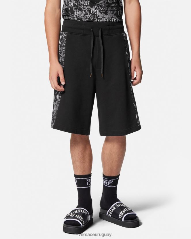 Versace shorts deportivos de alta costura con logo hombres negro ropa H88R0H2423