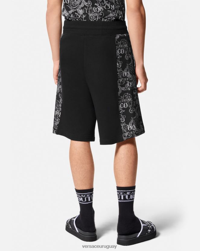 Versace shorts deportivos de alta costura con logo hombres negro ropa H88R0H2423