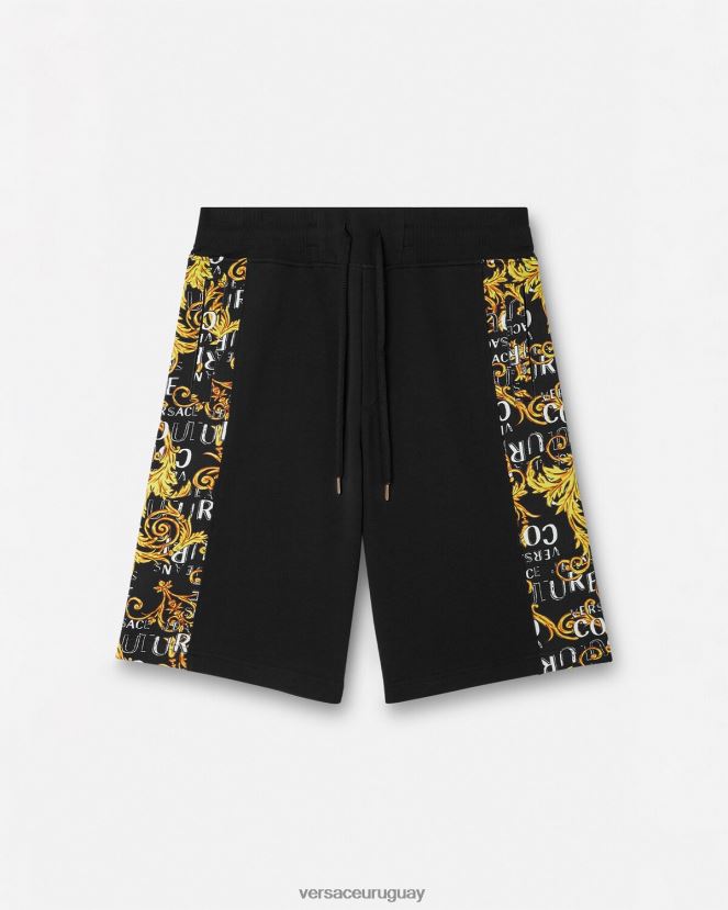 Versace shorts deportivos de alta costura con logo hombres oro negro ropa H88R0H2422