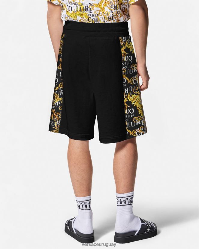 Versace shorts deportivos de alta costura con logo hombres oro negro ropa H88R0H2422