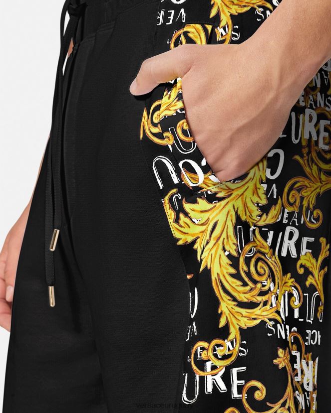 Versace shorts deportivos de alta costura con logo hombres oro negro ropa H88R0H2422