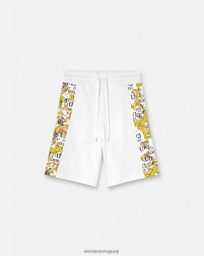 Versace shorts deportivos de alta costura con logo hombres oro y blanco ropa H88R0H2424