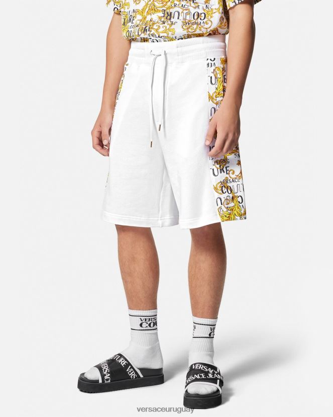 Versace shorts deportivos de alta costura con logo hombres oro y blanco ropa H88R0H2424