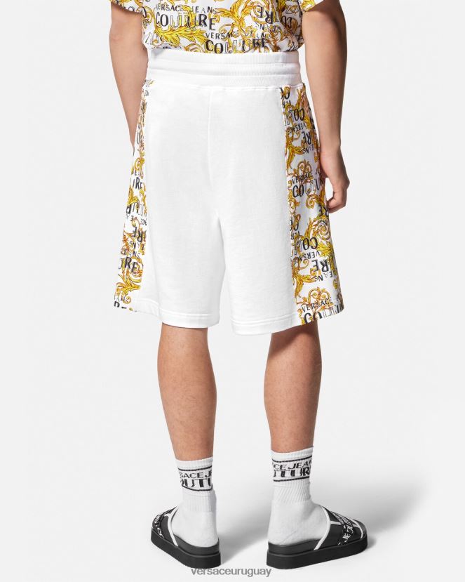 Versace shorts deportivos de alta costura con logo hombres oro y blanco ropa H88R0H2424