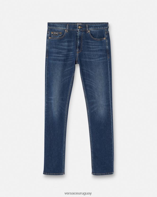Versace vaqueros con emblema en V hombres azul ropa H88R0H2383
