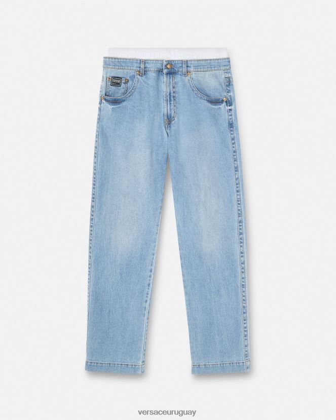 Versace vaqueros con logo en la cinturilla hombres azul ropa H88R0H2420