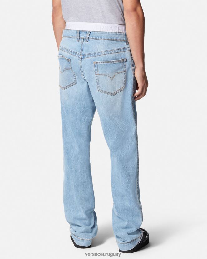 Versace vaqueros con logo en la cinturilla hombres azul ropa H88R0H2420