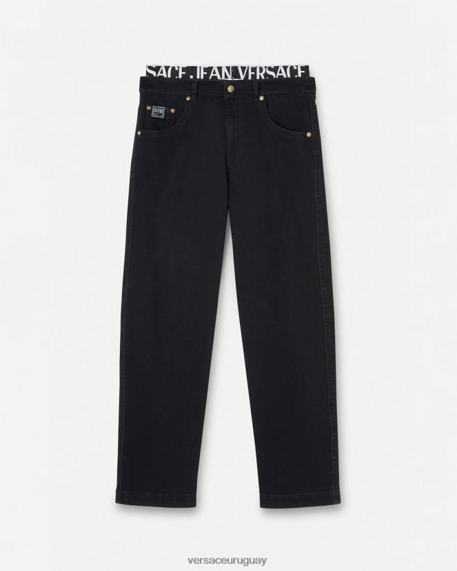 Versace vaqueros con logo en la cinturilla hombres negro ropa H88R0H2365