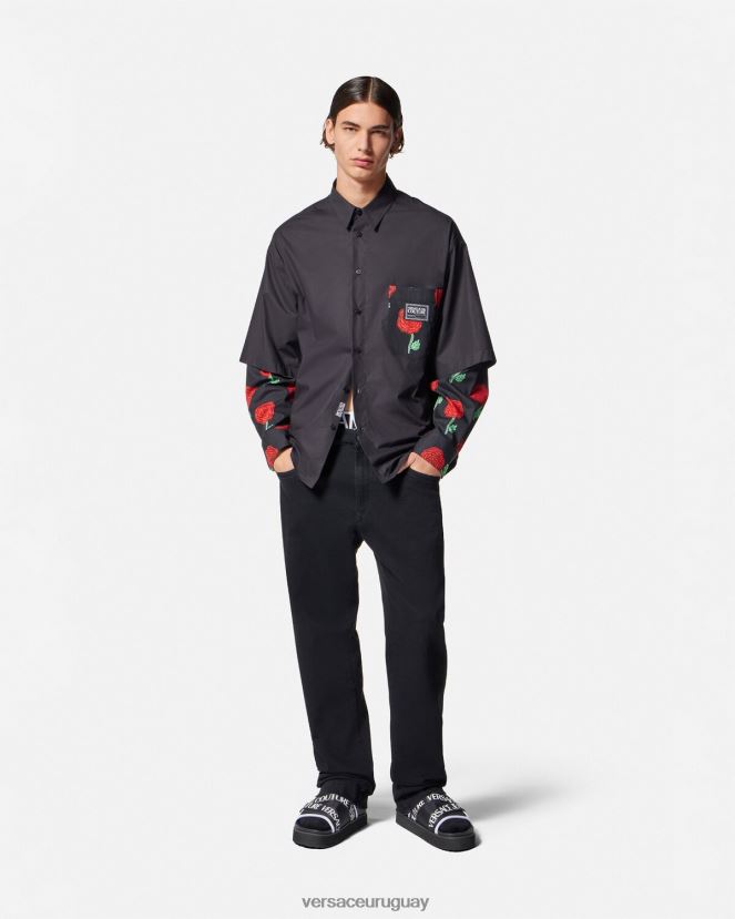 Versace vaqueros con logo en la cinturilla hombres negro ropa H88R0H2365