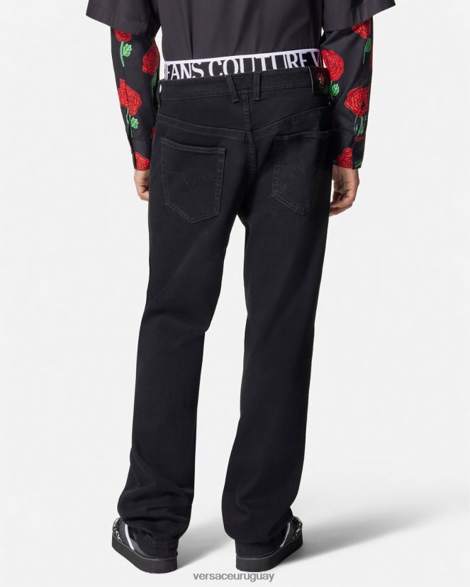 Versace vaqueros con logo en la cinturilla hombres negro ropa H88R0H2365