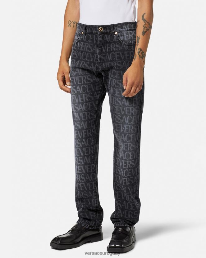 Versace vaqueros por toda la prenda hombres negro y estampado ropa H88R0H1446