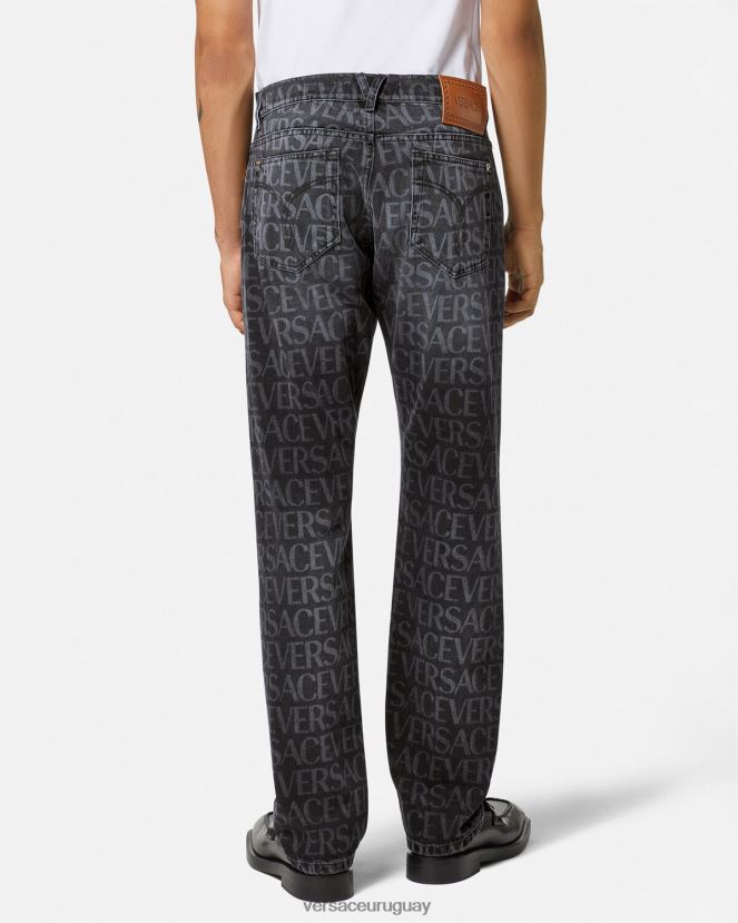 Versace vaqueros por toda la prenda hombres negro y estampado ropa H88R0H1446