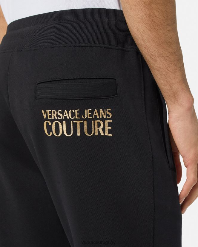 Versace pantalones deportivos con logo hombres oro negro ropa H88R0H2437