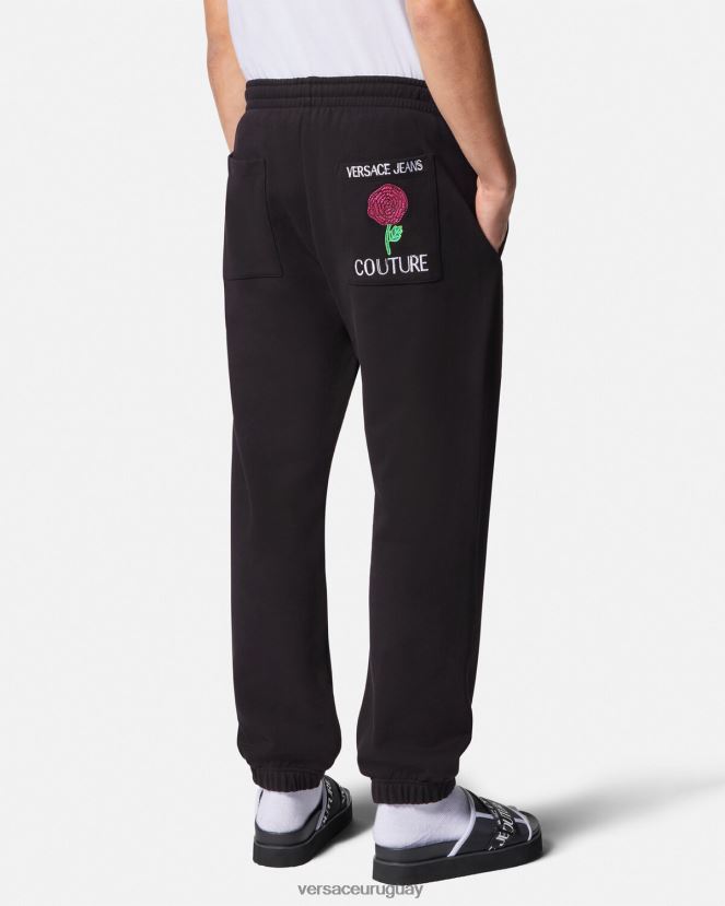 Versace pantalones deportivos con logo y rosas hombres negro ropa H88R0H2381
