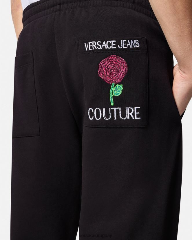 Versace pantalones deportivos con logo y rosas hombres negro ropa H88R0H2381
