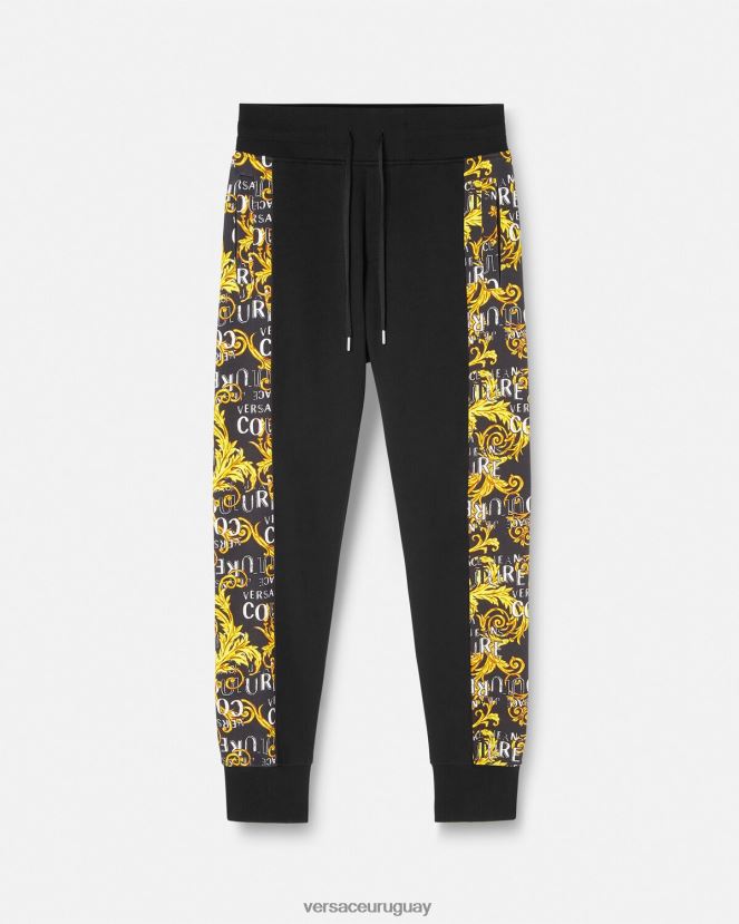 Versace pantalones deportivos de alta costura con logo hombres oro negro ropa H88R0H2427