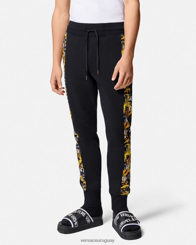 Versace pantalones deportivos de alta costura con logo hombres oro negro ropa H88R0H2427