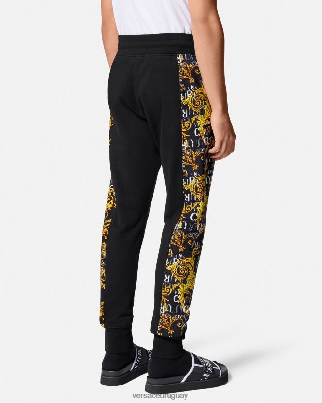 Versace pantalones deportivos de alta costura con logo hombres oro negro ropa H88R0H2427