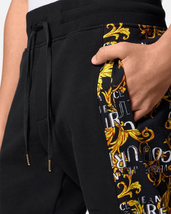 Versace pantalones deportivos de alta costura con logo hombres oro negro ropa H88R0H2427