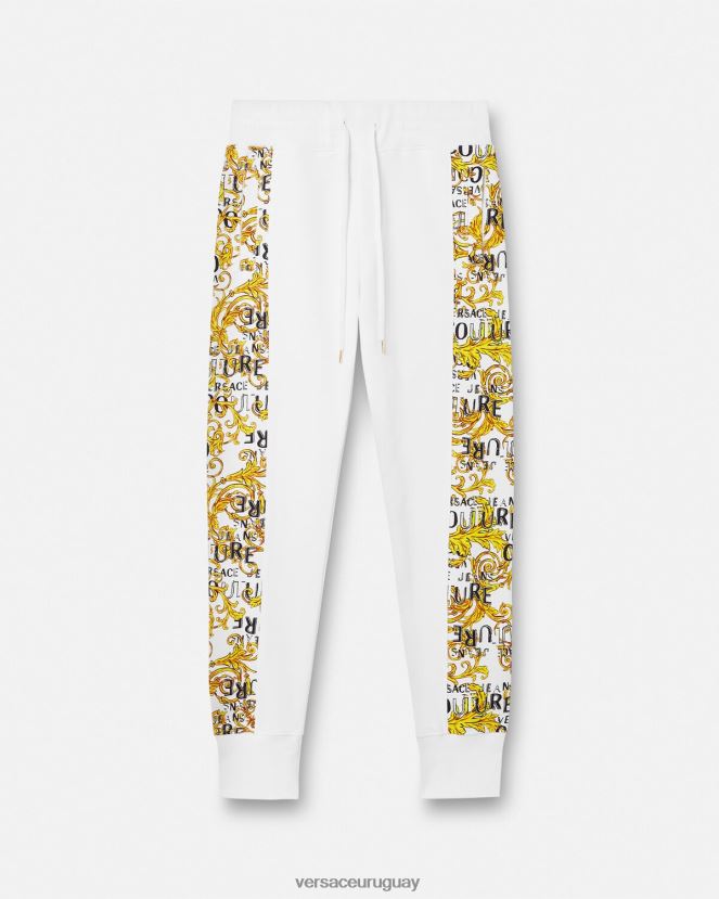 Versace pantalones deportivos de alta costura con logo hombres oro y blanco ropa H88R0H2425