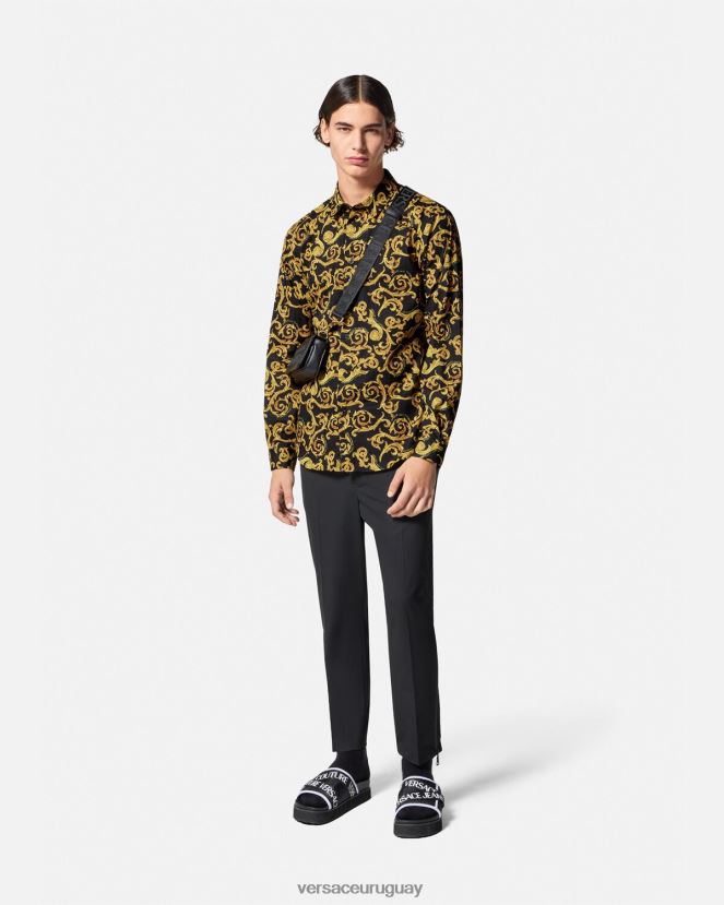 Versace boceto de camisa de alta costura hombres oro negro ropa H88R0H2376