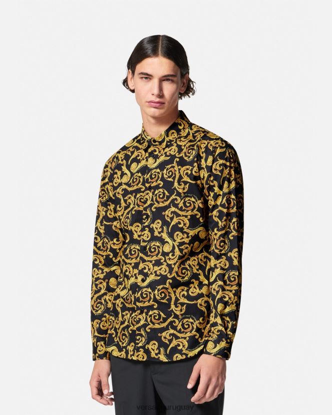 Versace boceto de camisa de alta costura hombres oro negro ropa H88R0H2376