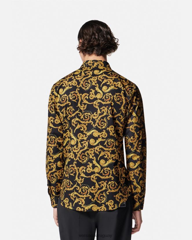 Versace boceto de camisa de alta costura hombres oro negro ropa H88R0H2376