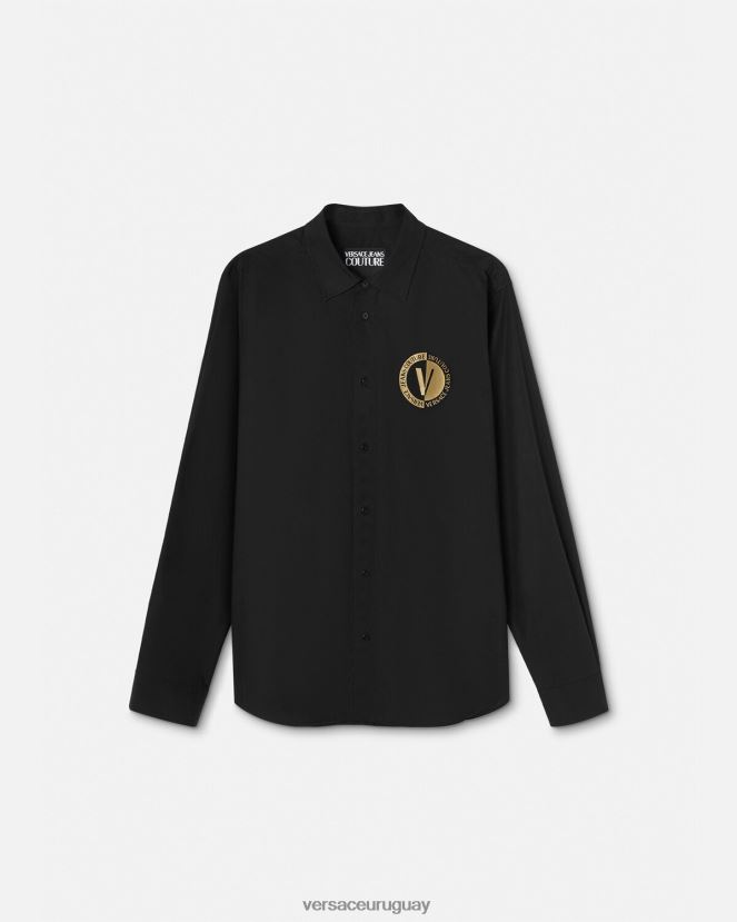 Versace camisa con emblema en V hombres oro negro ropa H88R0H2402