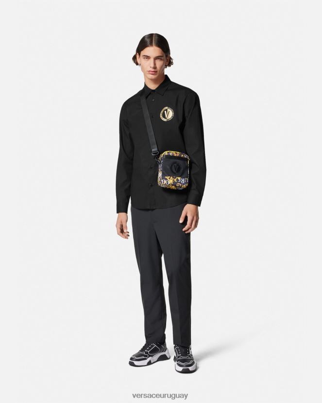 Versace camisa con emblema en V hombres oro negro ropa H88R0H2402