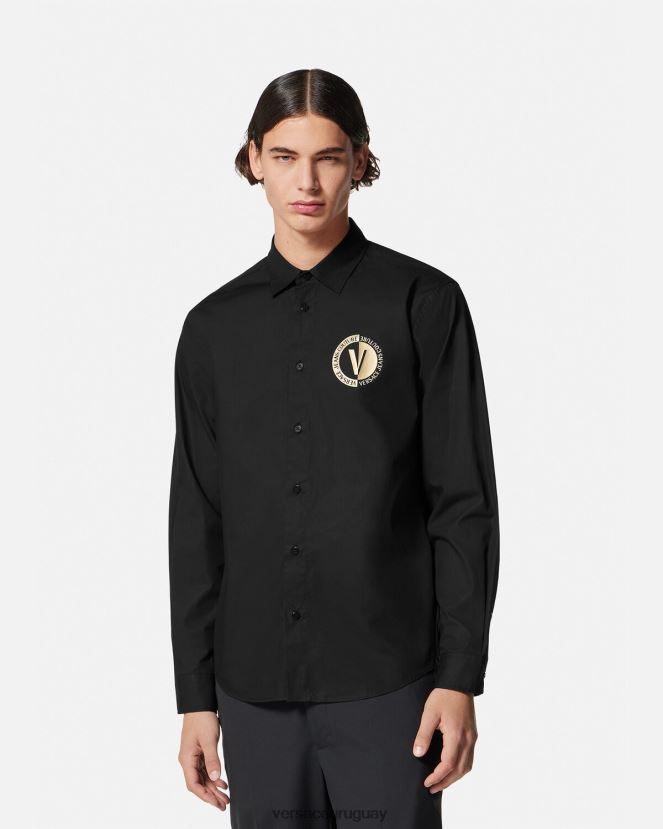 Versace camisa con emblema en V hombres oro negro ropa H88R0H2402