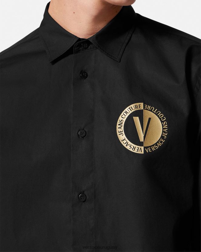 Versace camisa con emblema en V hombres oro negro ropa H88R0H2402