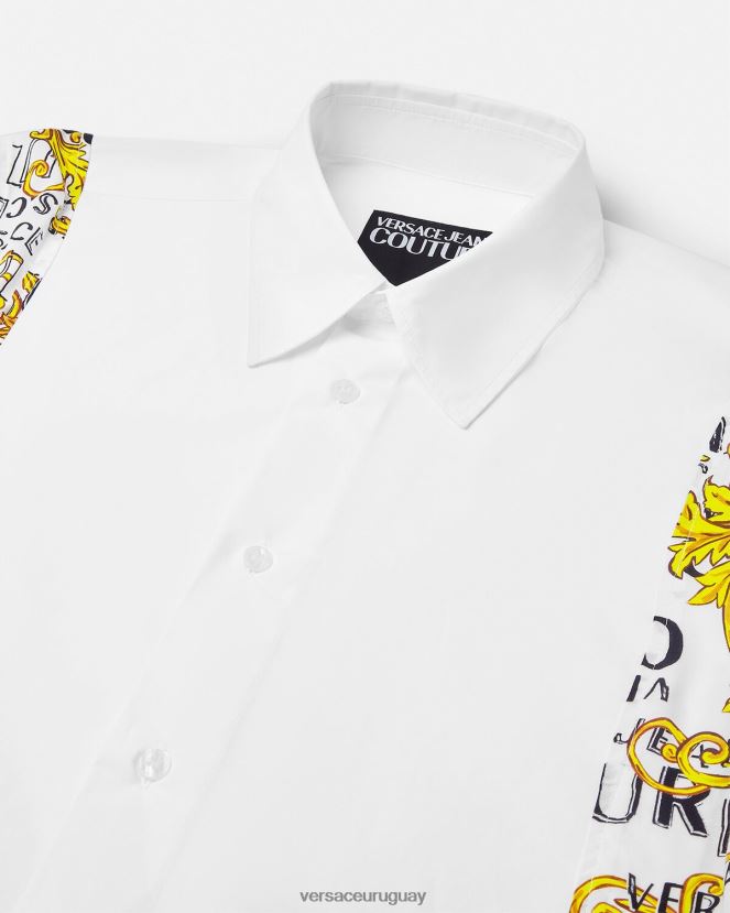 Versace camisa de alta costura con logo hombres blanco ropa H88R0H2399