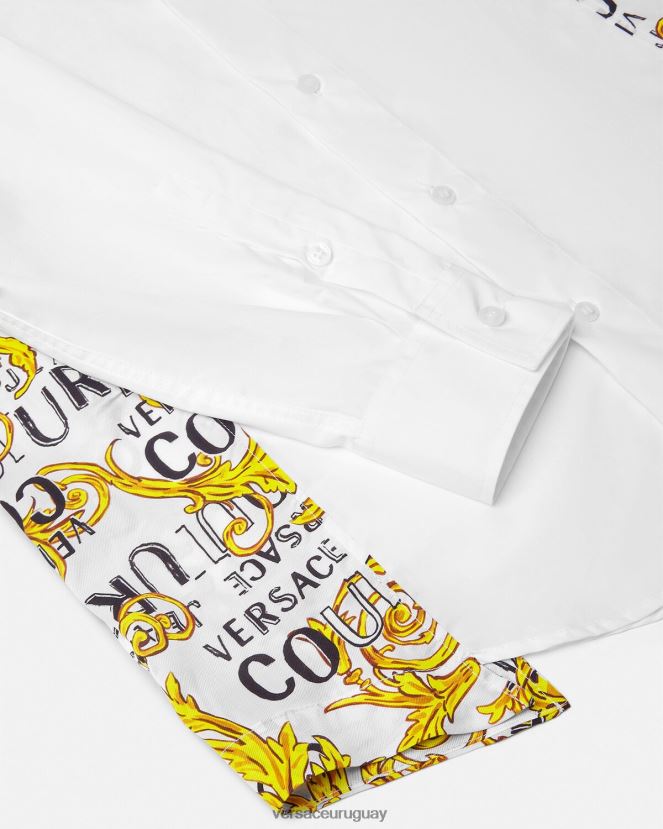 Versace camisa de alta costura con logo hombres blanco ropa H88R0H2399
