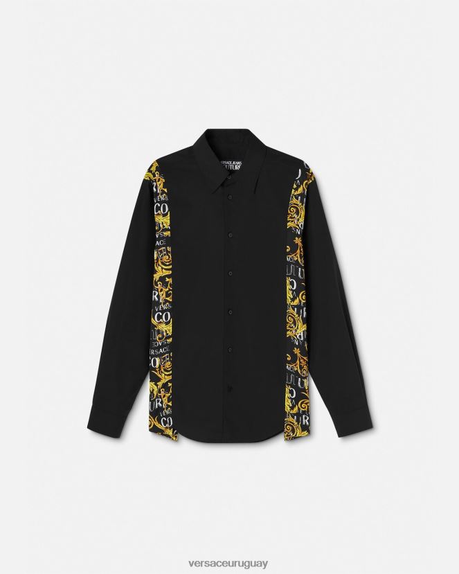 Versace camisa de alta costura con logo hombres negro ropa H88R0H2397