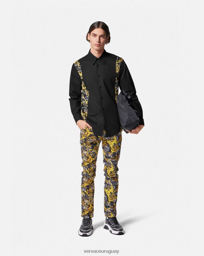 Versace camisa de alta costura con logo hombres negro ropa H88R0H2397