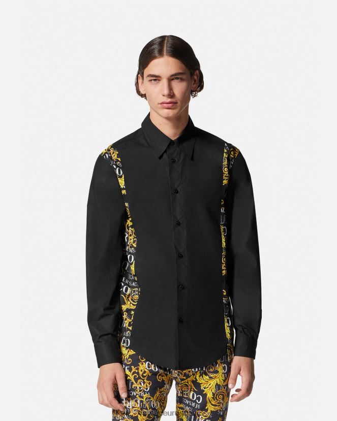 Versace camisa de alta costura con logo hombres negro ropa H88R0H2397