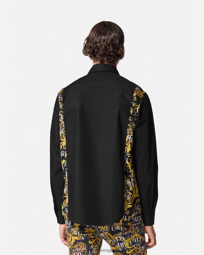 Versace camisa de alta costura con logo hombres negro ropa H88R0H2397