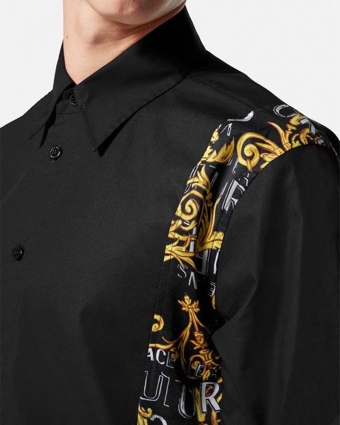 Versace camisa de alta costura con logo hombres negro ropa H88R0H2397