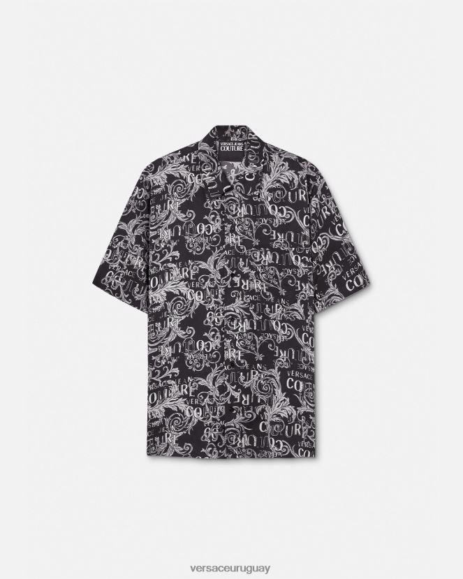 Versace camisa de alta costura con logo hombres negro y estampado ropa H88R0H2398