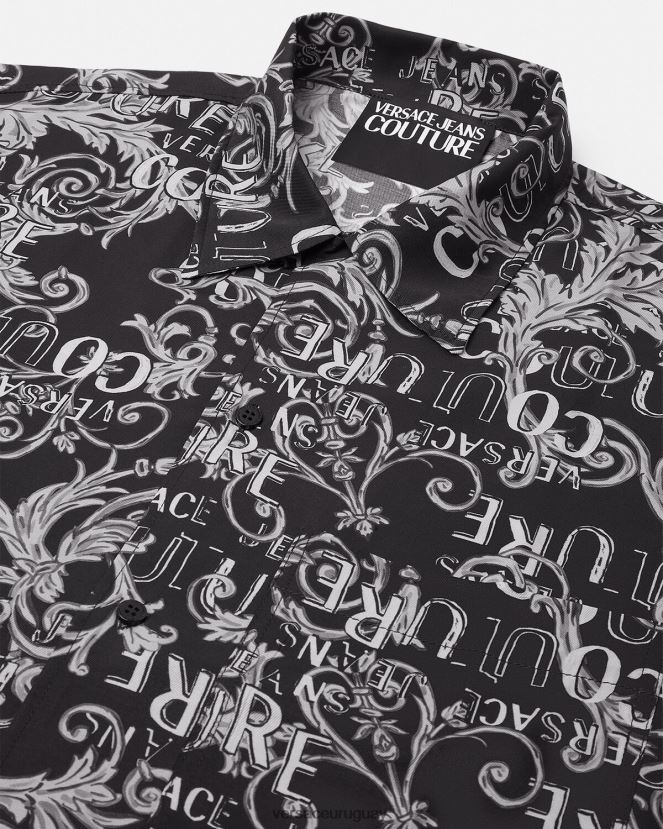 Versace camisa de alta costura con logo hombres negro y estampado ropa H88R0H2398
