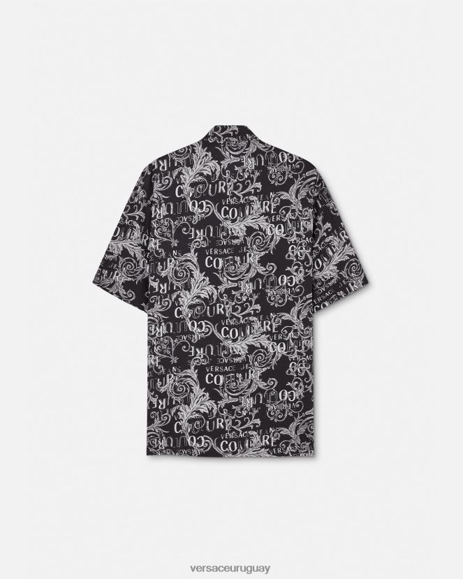 Versace camisa de alta costura con logo hombres negro y estampado ropa H88R0H2398